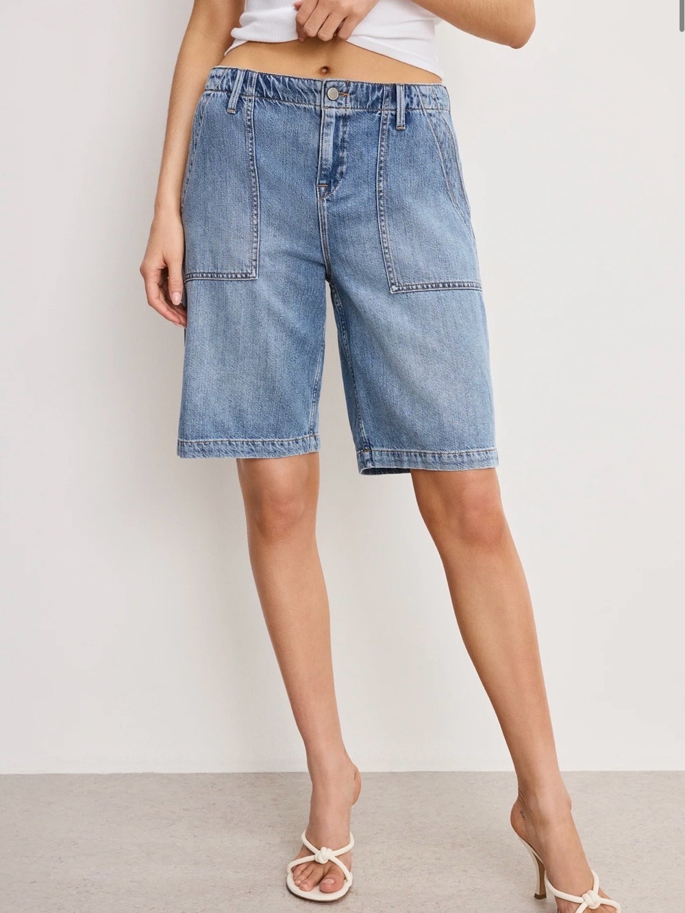 NWT Good American Lite Linen Denim Bermuda Shorts Size 10